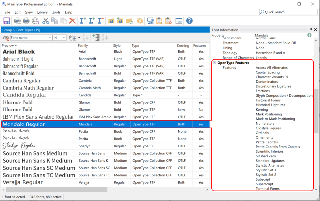 Inspecting font internals in MainType.