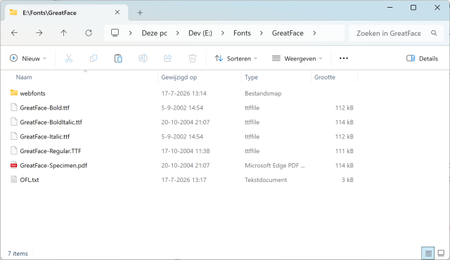 A clean font release package folder containing TrueType files, OpenType files, a webfonts subfolder, and a license file.