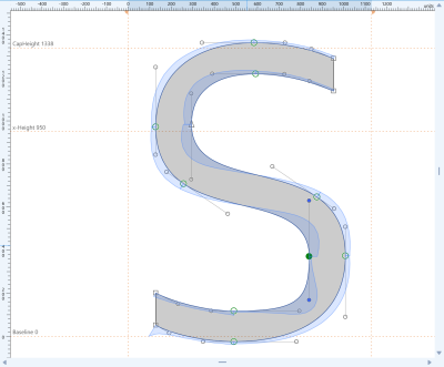 An uppercase S outline drawn with curvature enabled