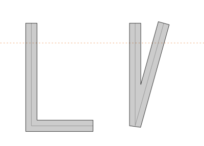 FontCreator showing a stroked corner with a crisp outer bend and an acute angle automatically trimmed to a bevel.