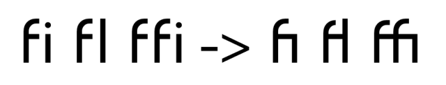 A custom fi ligature compared with the separate letters f and i in FontCreator.