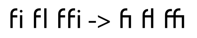 A custom fi ligature compared with the separate letters f and i in FontCreator.