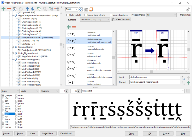 Corrected multiple-substitution output using dotbelowcomb, macroncomb, and dotaccentcomb glyph names.