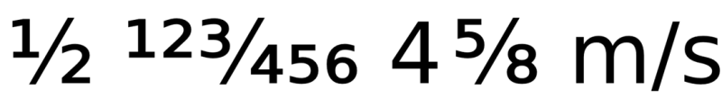 Text preview showing the rsub frac method rendering fractions correctly while leaving m/s and stray digits unchanged.